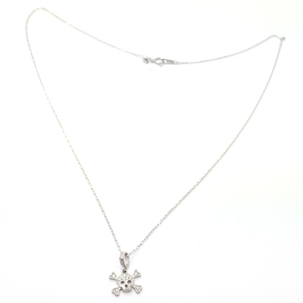 Authentic! Loree Rodkin 18k White Gold Diamond Skull Crossbones Pendant Necklace - Picture 6 of 10